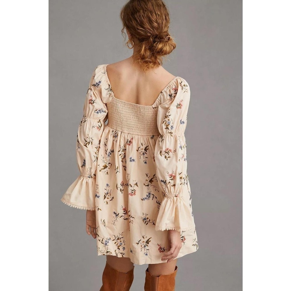 Anthropologie Embroidered Mini Dress NWT — Sand S | Cottagecore Boho - Picture 3 of 16